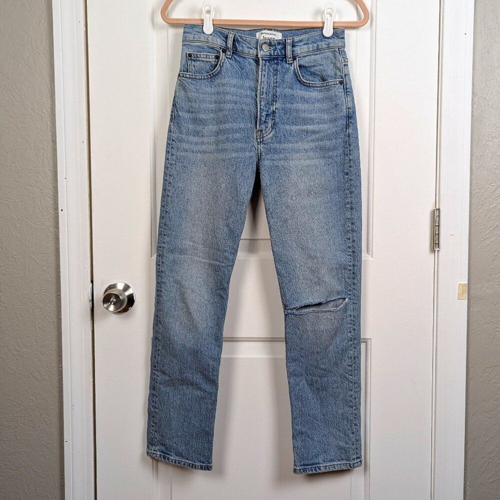 Reformation Jeans | Blue High Rise Straight Cropped Distressed Jeans Size 26